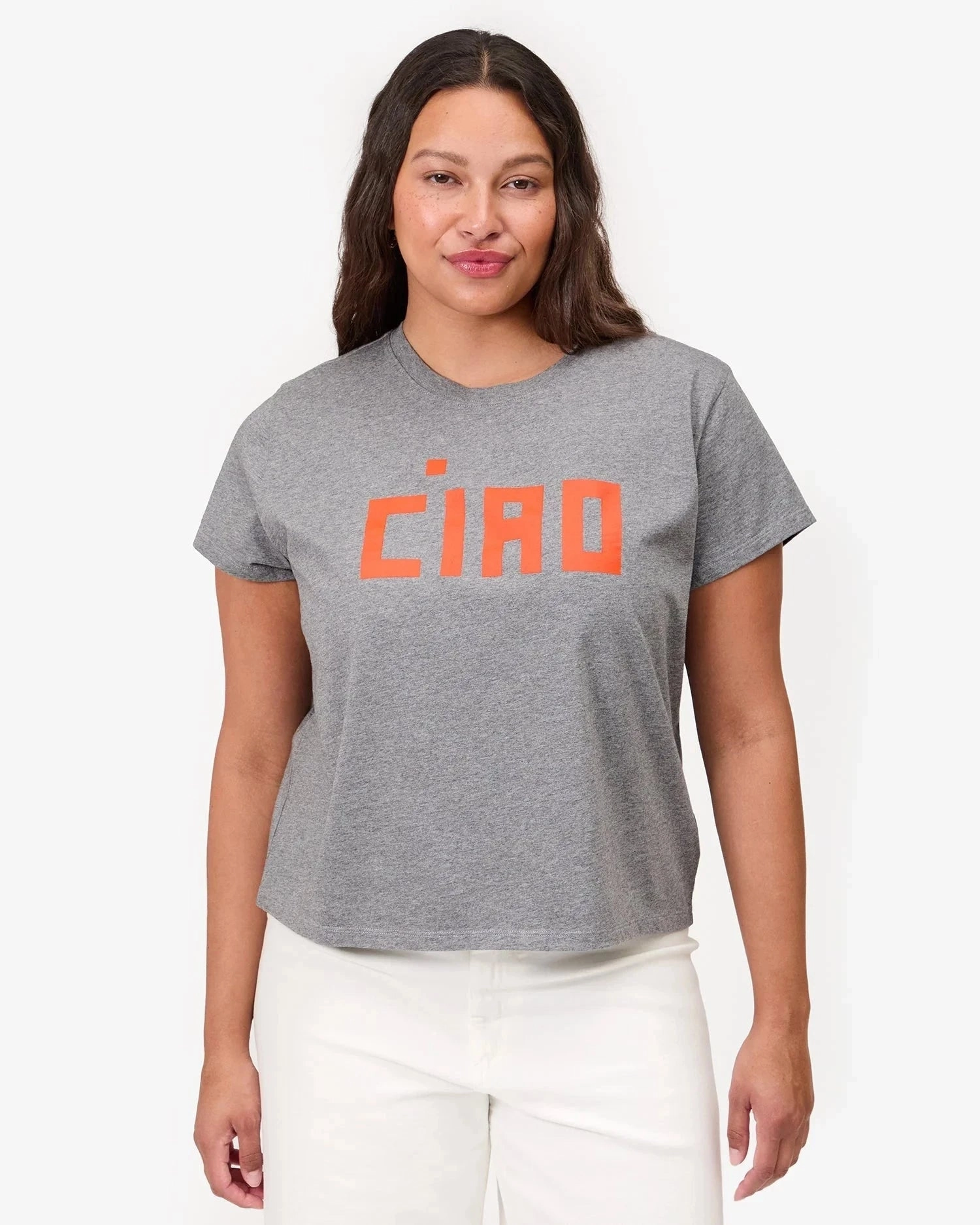 Tencel Blend Fabric Classic Tee Grey Melange w/ Orange Ciao