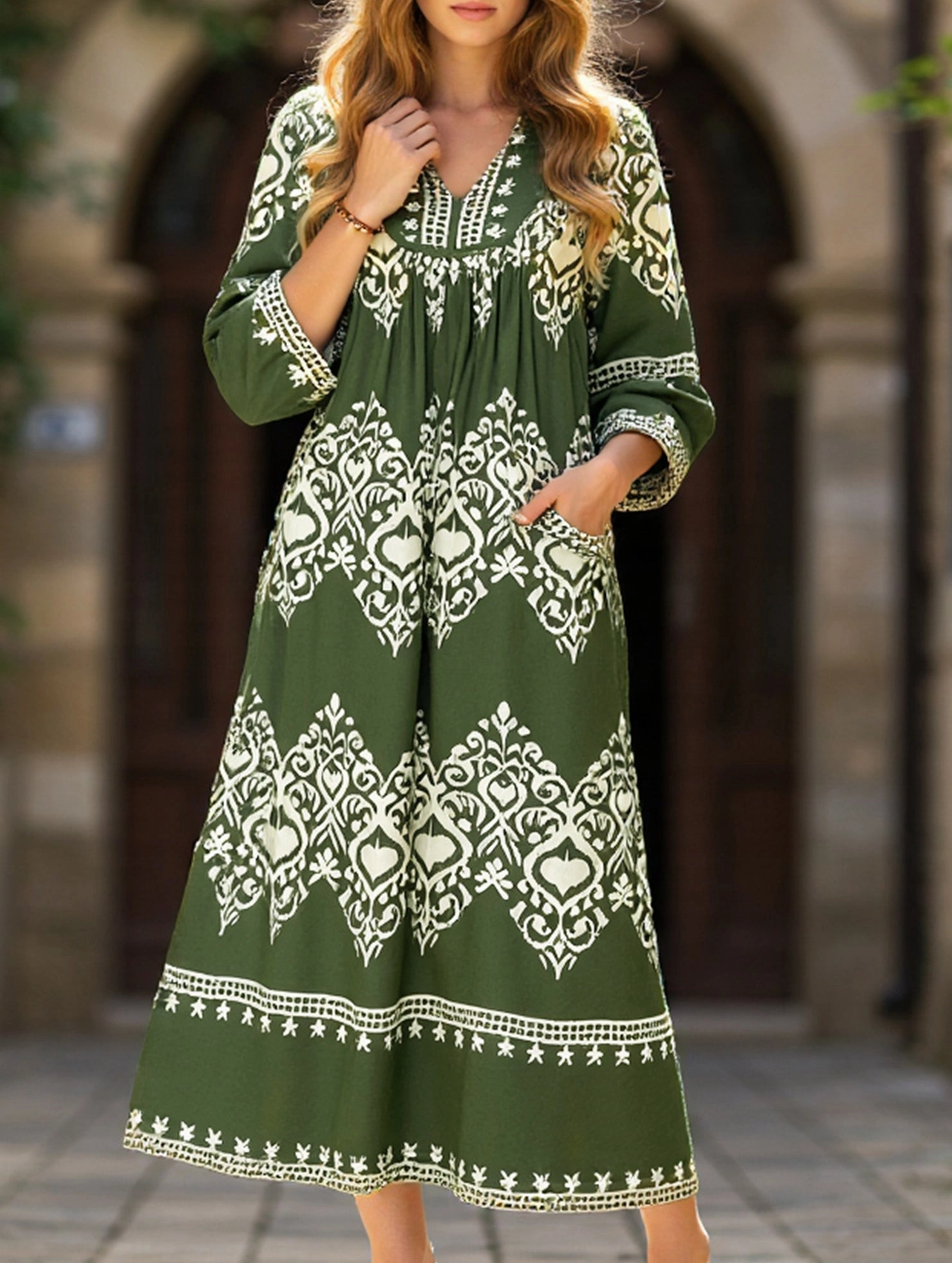 Minimalist-Trend Ethnic style geometric print loose dress
