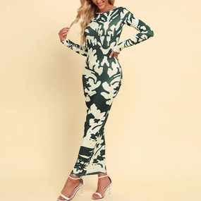 CONTRASTING PRINT HALTER SLIM-FIT DRESS_CWDMD2352 Fashion Daily