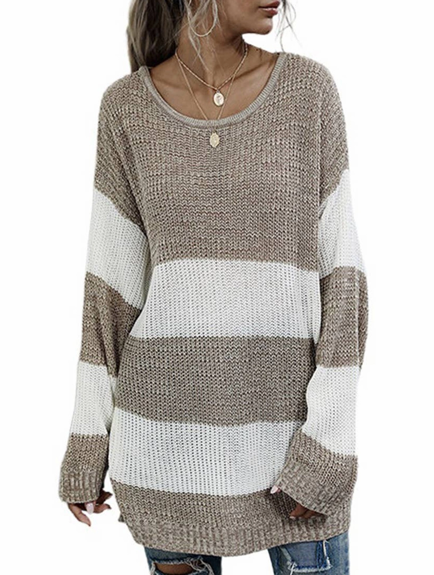 CONTRASTING STRIPED PATCHWORK SWEATER_CWOSWL2110 Lightweight Jacket