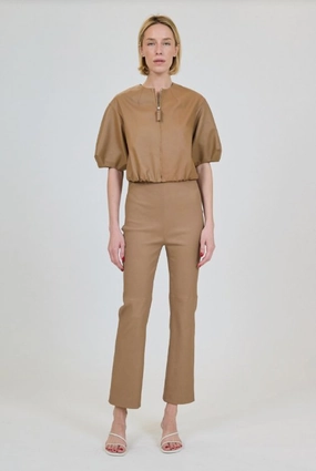 Austin Short Sleeve Zip Up Jacket Taupe Cozy Knit