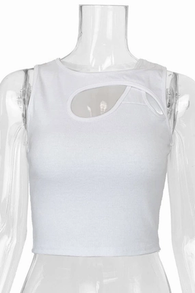 BreathableMoistureBarrier MinimalistSilhouette CHEST HOLLOW OUT SEXY SLIM SHORT TANKTOP_CWTTK0308