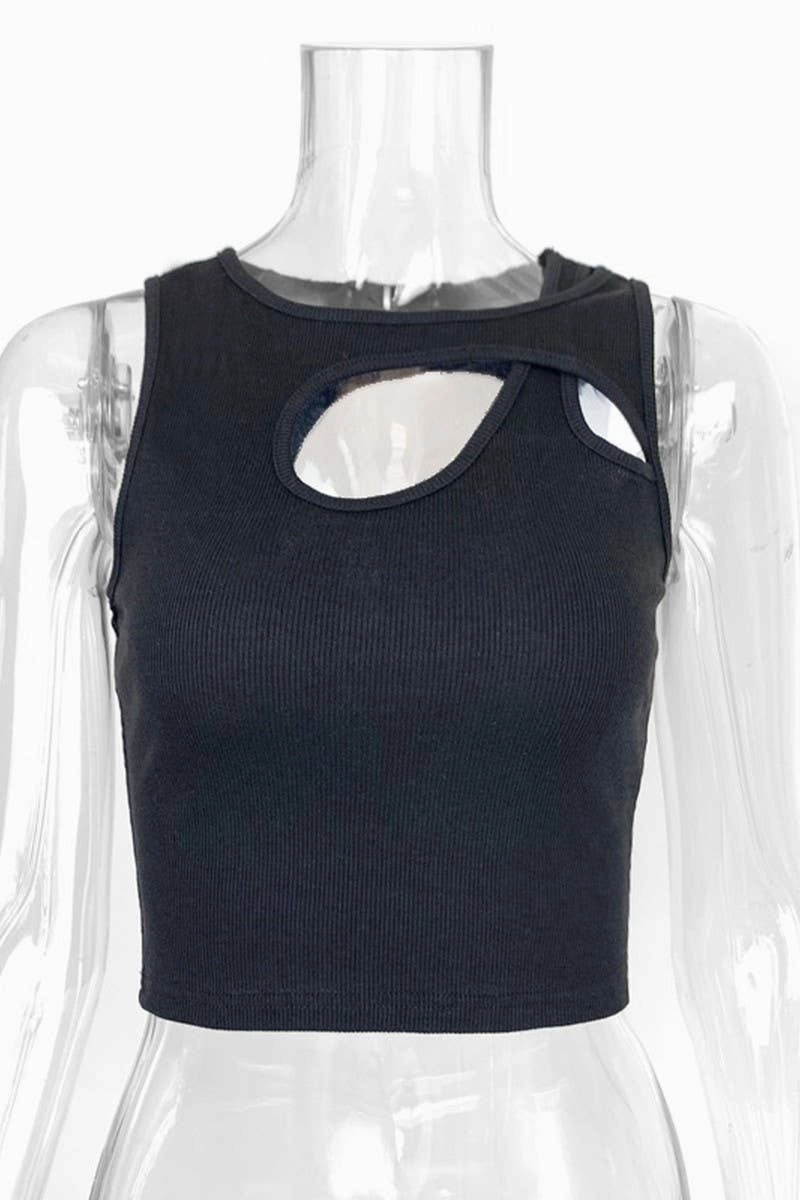 CHEST HOLLOW OUT SEXY SLIM SHORT TANKTOP_CWTTK0308 Midweight Texture