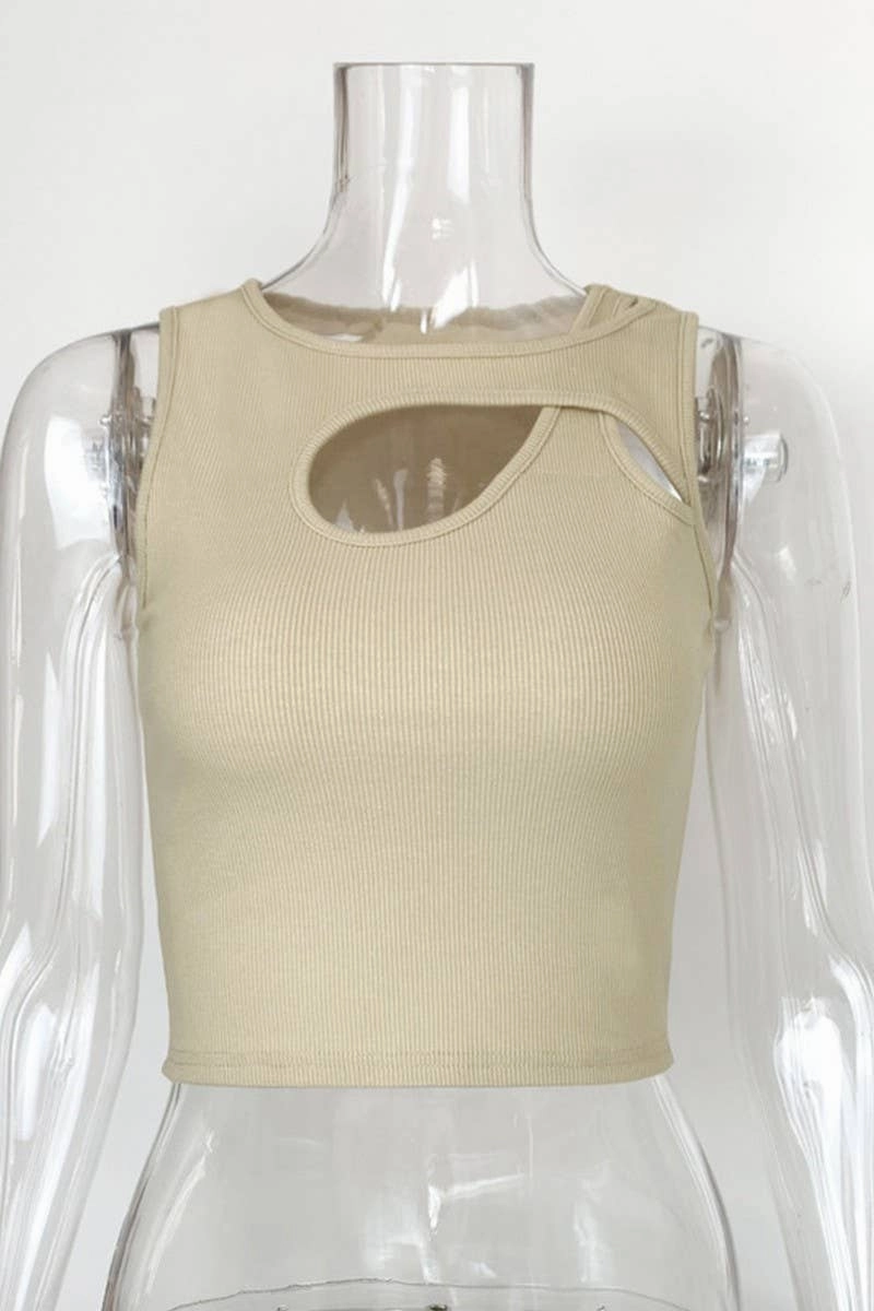 ClassicCrewNeck CHEST HOLLOW OUT SEXY SLIM SHORT TANKTOP_CWTTK0308