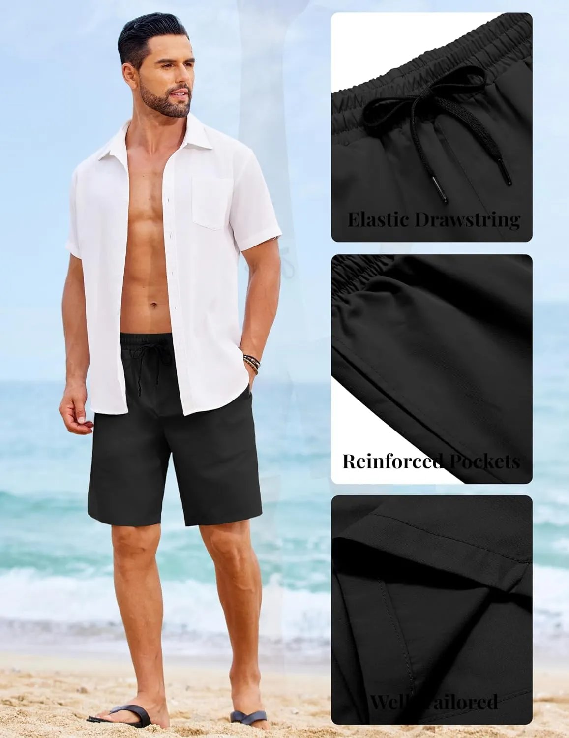 COOFANDY Mens Casual Shorts Elastic Waist Drawstring Shorts Lightweight Summer Beach Shorts