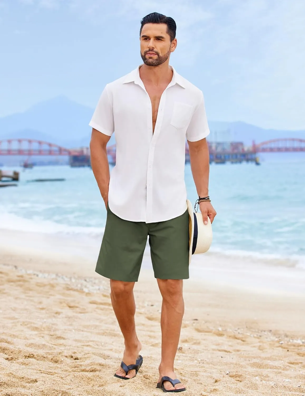COOFANDY Mens Casual Shorts Elastic Waist Drawstring Shorts Lightweight Summer Beach Shorts