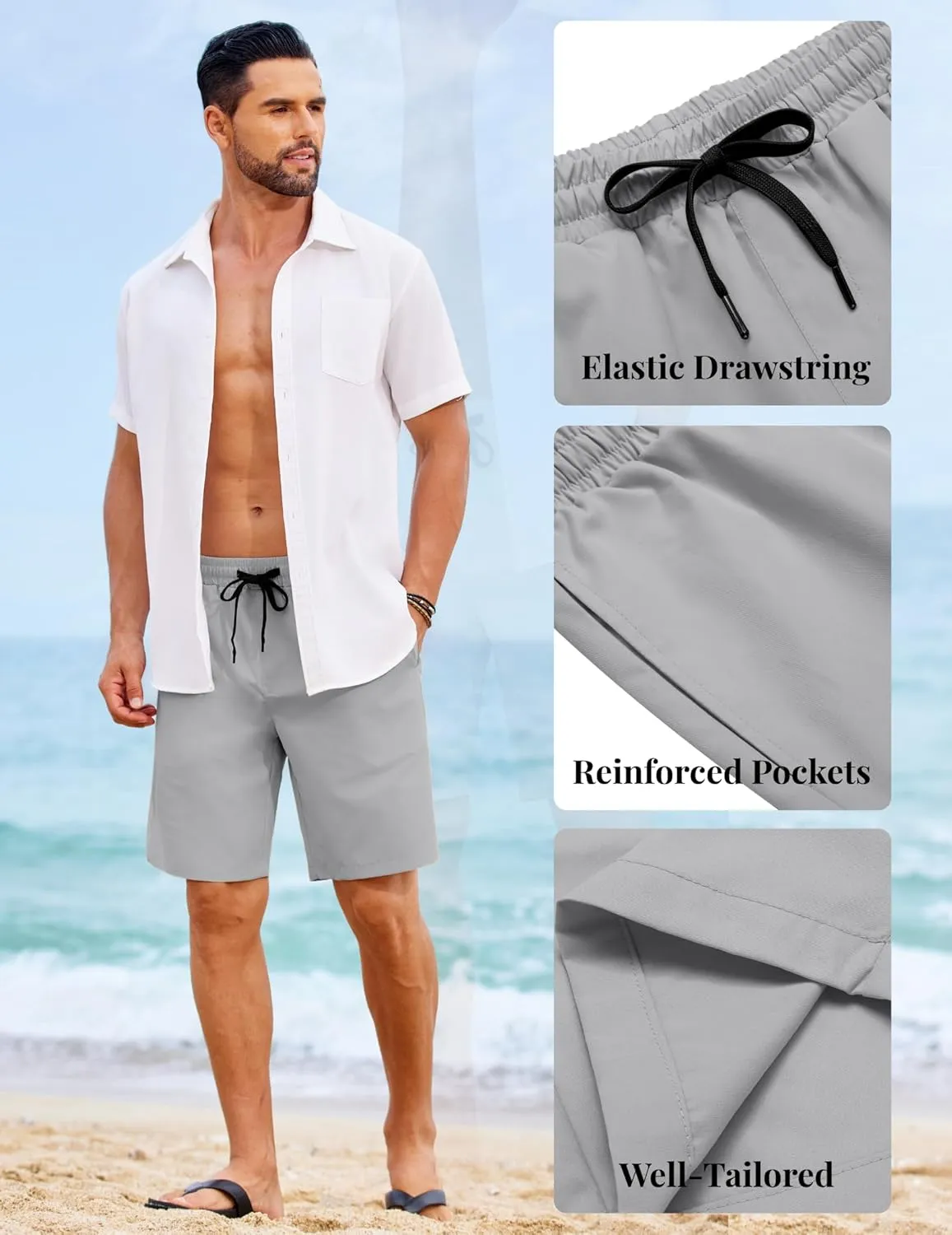 COOFANDY Mens Casual Shorts Elastic Waist Drawstring Shorts Lightweight Summer Beach Shorts