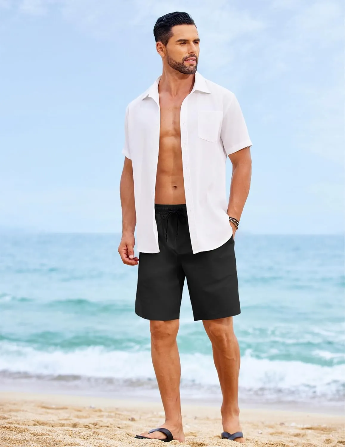 COOFANDY Mens Casual Shorts Elastic Waist Drawstring Shorts Lightweight Summer Beach Shorts