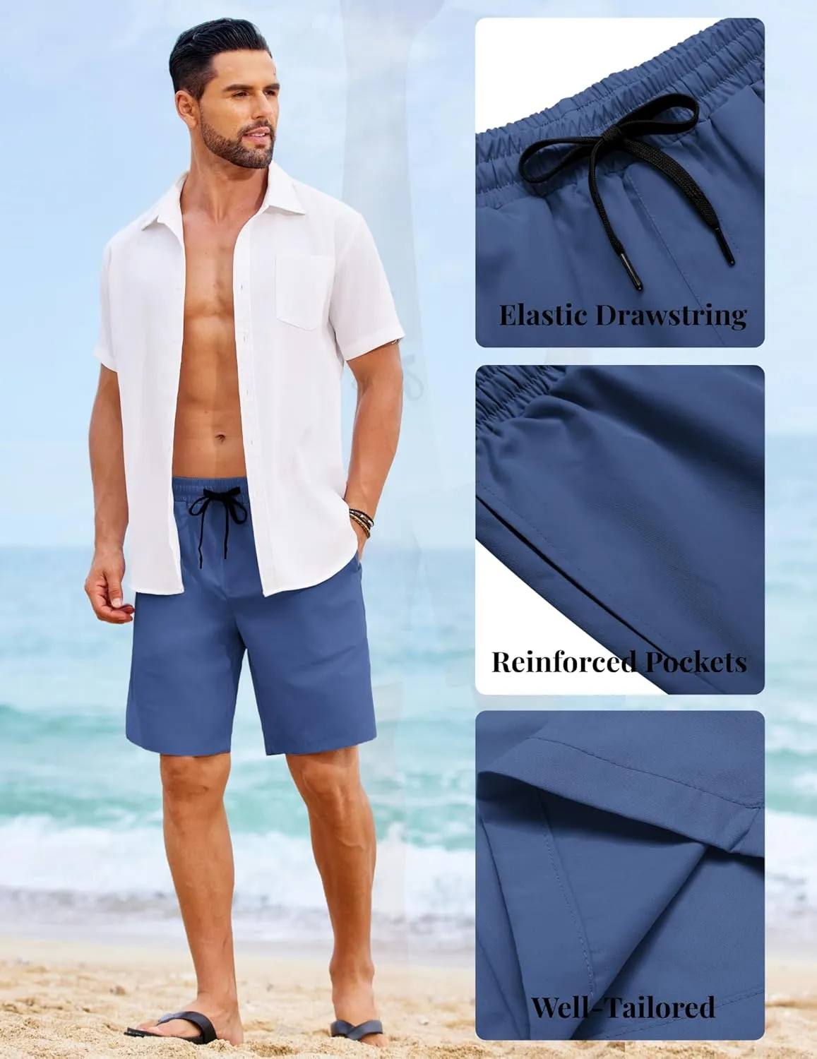 COOFANDY Mens Casual Shorts Elastic Waist Drawstring Shorts Lightweight Summer Beach Shorts