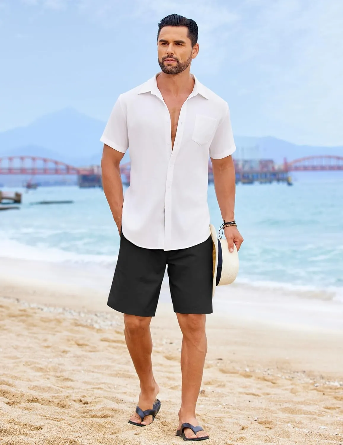 COOFANDY Mens Casual Shorts Elastic Waist Drawstring Shorts Lightweight Summer Beach Shorts