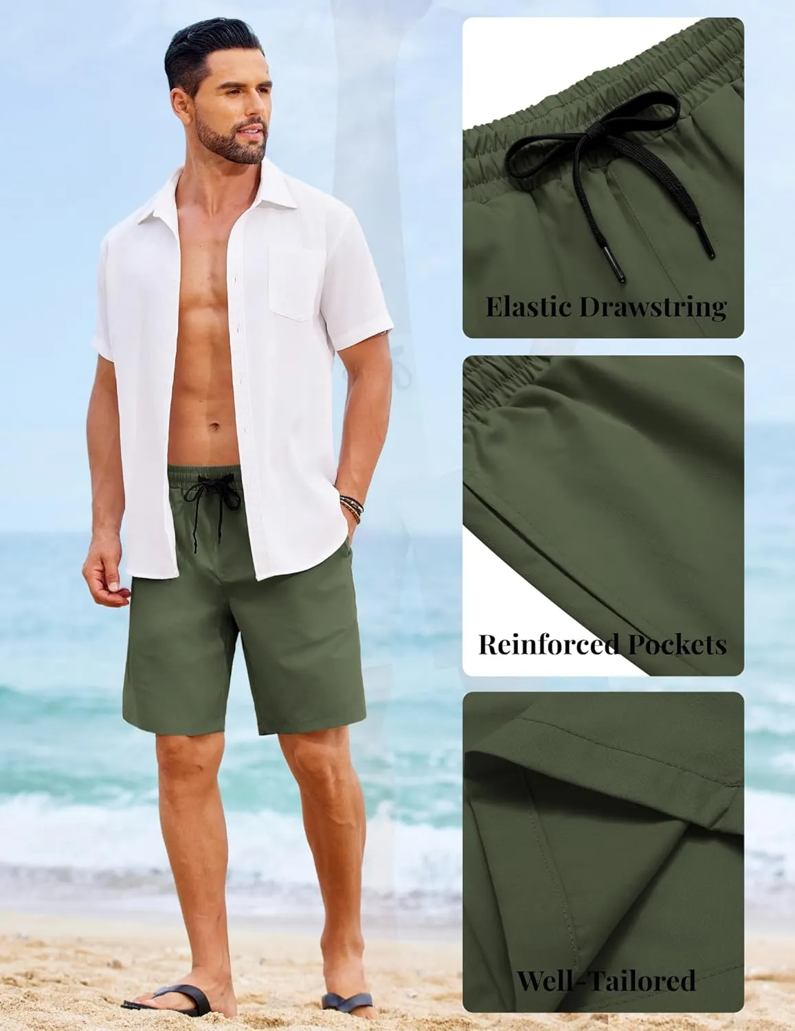 COOFANDY Mens Casual Shorts Elastic Waist Drawstring Shorts Lightweight Summer Beach Shorts