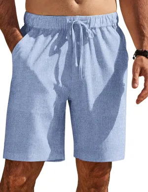 COOFANDY Mens Casual Shorts Elastic Waist Drawstring Shorts Summer Beach Linen Shorts