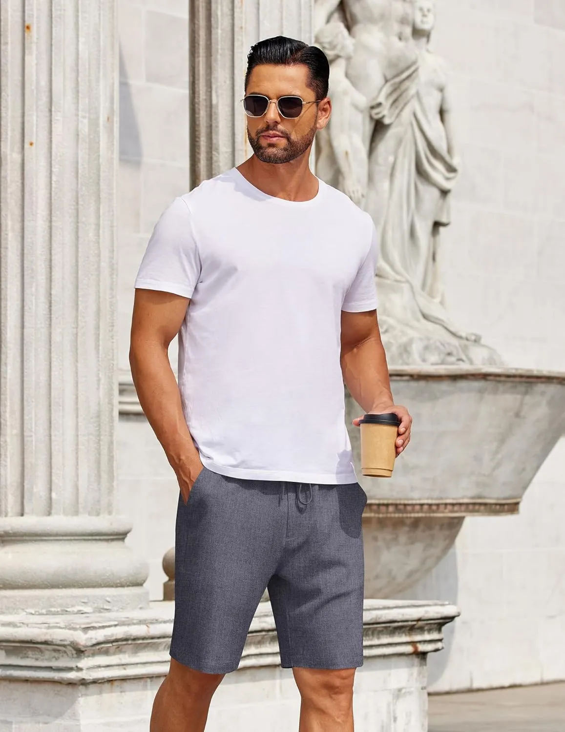 COOFANDY Mens Casual Shorts Elastic Waist Drawstring Shorts Summer Beach Linen Shorts