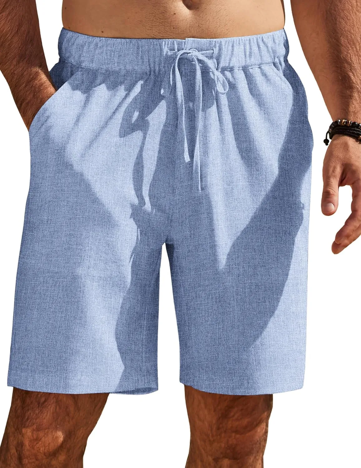 COOFANDY Mens Casual Shorts Elastic Waist Drawstring Shorts Summer Beach Linen Shorts