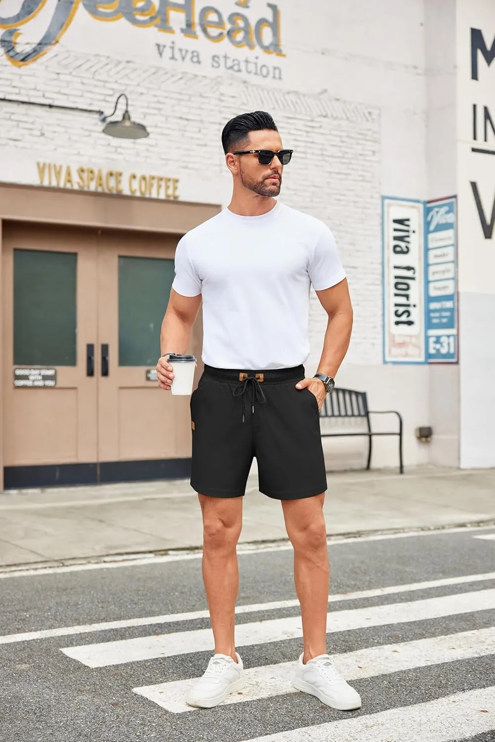 COOFANDY Men's Casual Shorts Waffle Elastic Waist Drawstring Shorts Lightweight Summer Beach Shorts