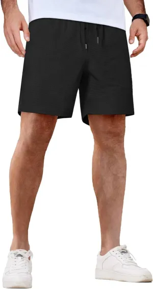 COOFANDY Men's Casual Shorts Waffle Elastic Waist Drawstring Shorts Lightweight Summer Beach Shorts