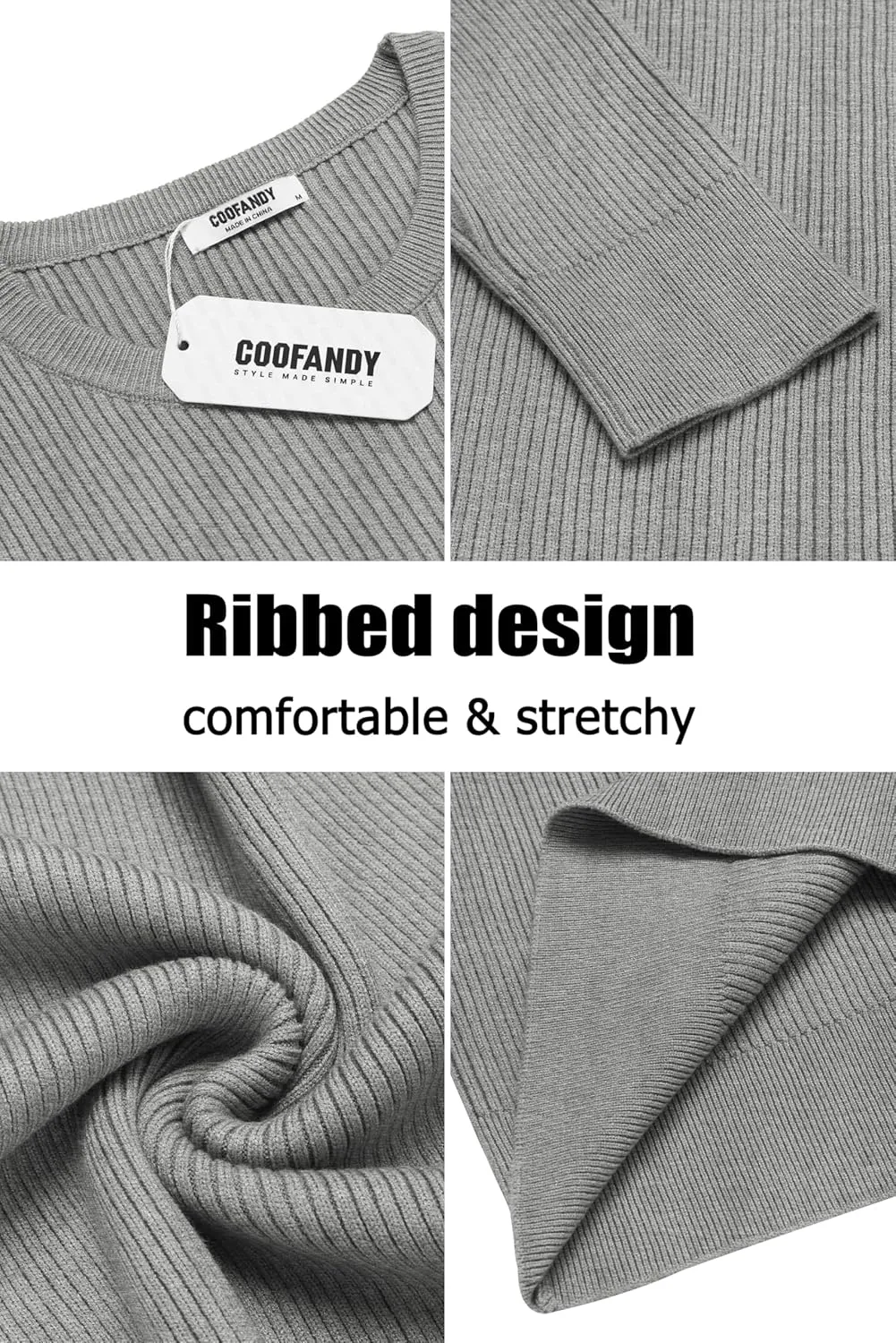 COOFANDY Men's Ribbed Crewneck Sweater Long Sleeve Slim Fit Knitted Pullover Sweater