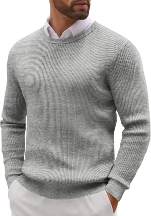 COOFANDY Men's Ribbed Crewneck Sweater Long Sleeve Slim Fit Knitted Pullover Sweater