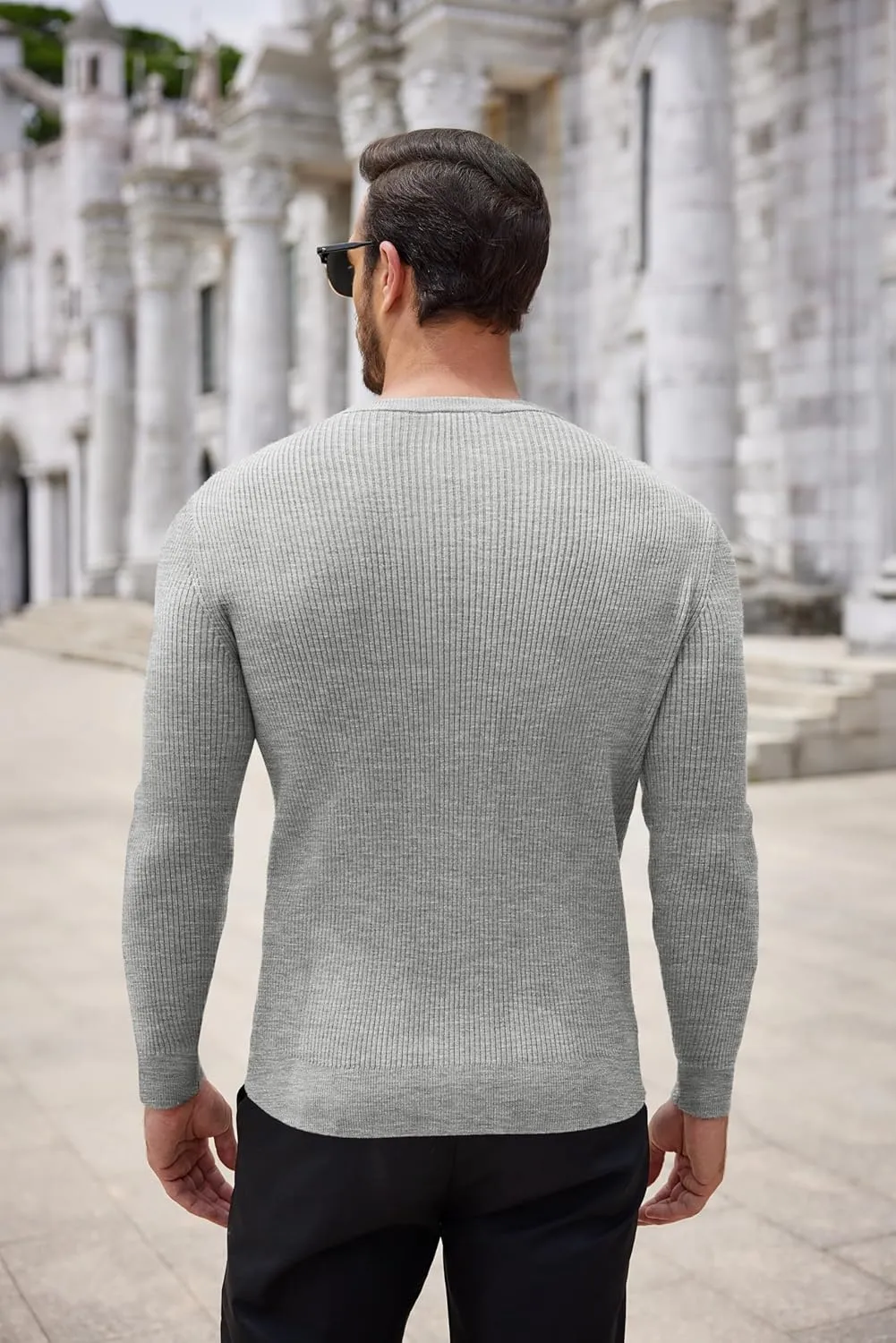 COOFANDY Men's Ribbed Crewneck Sweater Long Sleeve Slim Fit Knitted Pullover Sweater