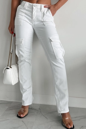 Cool Ambition Mid Rise Straight Leg Cargo Jeans (White) Flex Foam Inserts