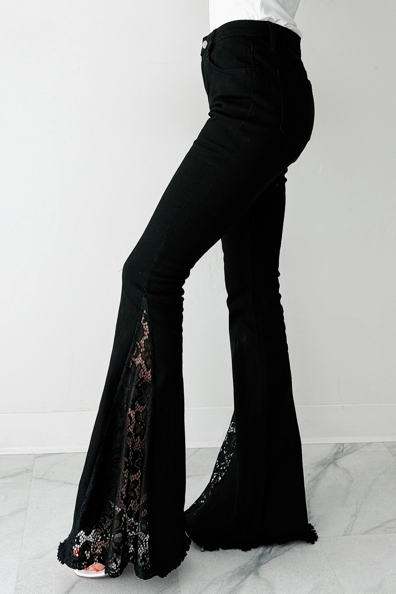 Coraline Saint & Hearts Lace Flare Jeans (Black) Warm Fit