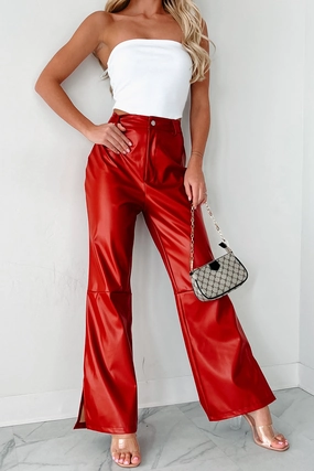 Downtown Diva Faux Leather Flare Pants (Red) MoistureWicking