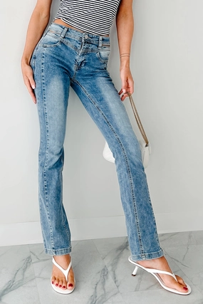 Core Cut Travel Essential Crawford Almost Famous Cut-Out Waist Bootcut Jeans (Medium)