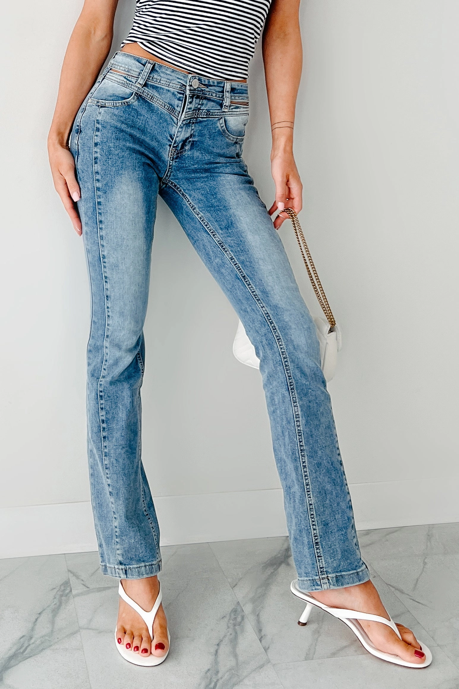 Crawford Almost Famous Cut-Out Waist Bootcut Jeans (Medium) Ultra Stretch