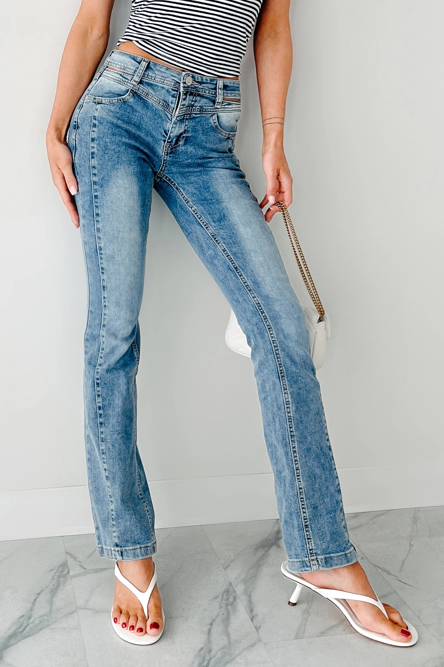 Crawford Almost Famous Cut-Out Waist Bootcut Jeans (Medium) All Day Comfort