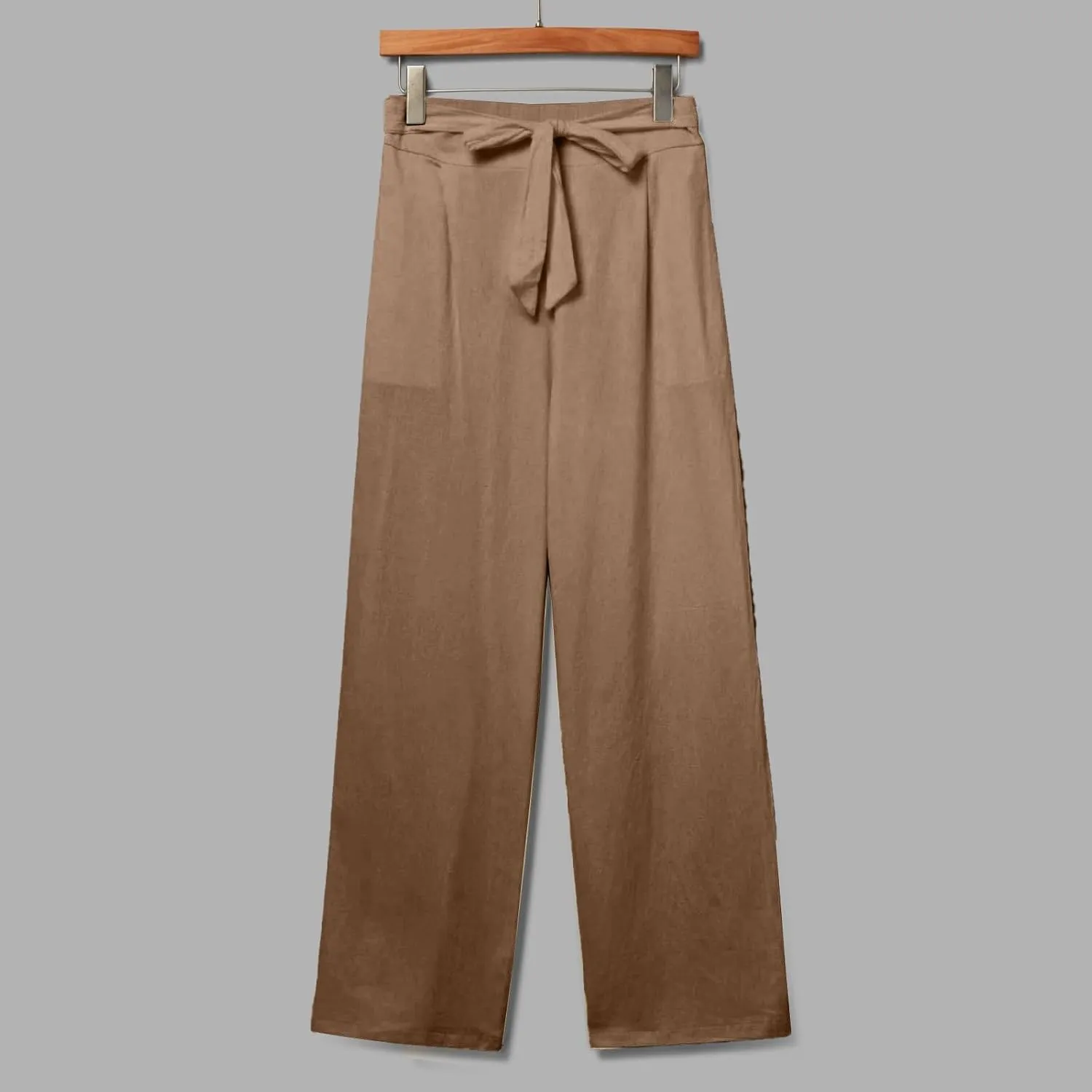Cotton Linen Pants for Women Plus Size Business Casual Dress Pants Summer Tie Knot Wide Leg Pant Work Pants