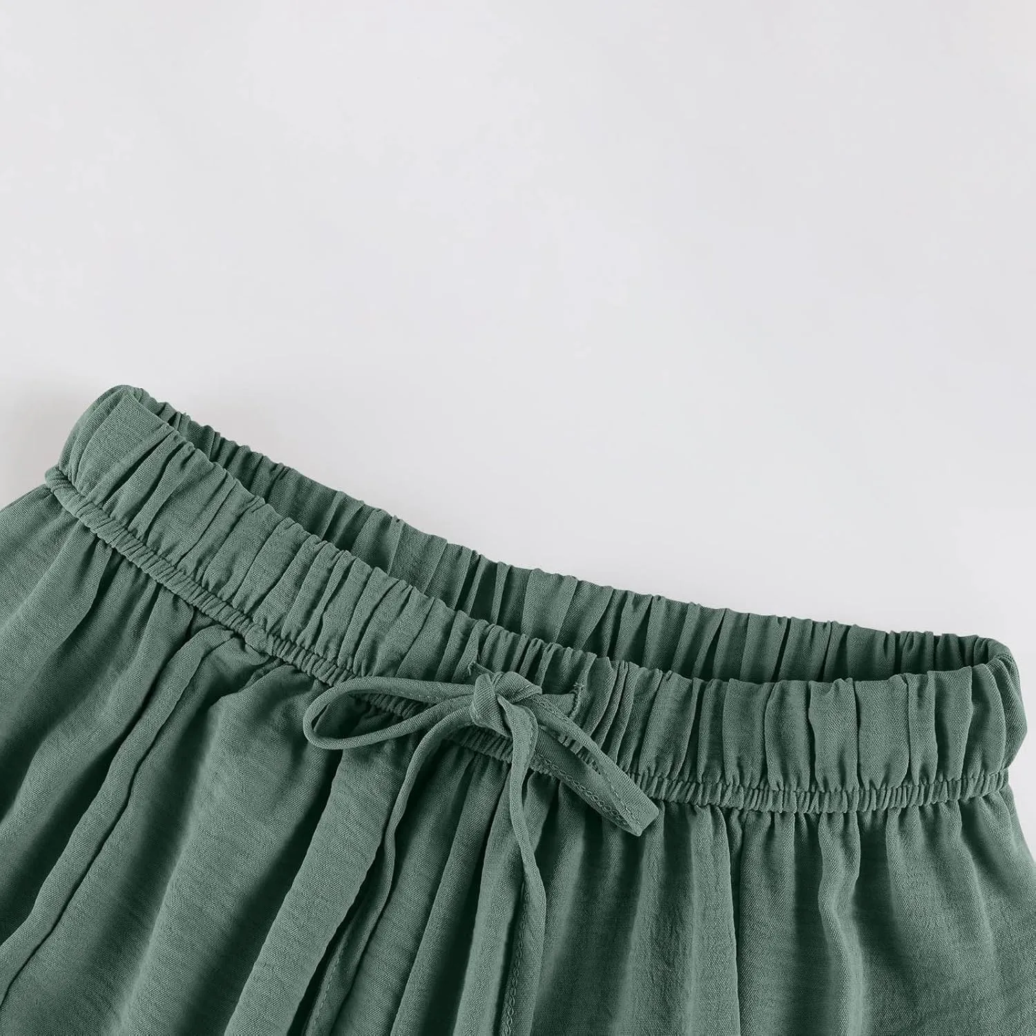 Cotton Linen Pants Women Capri Wide Leg Pants Palazzo Lounge Pant Drawstring Summer Beach Harem Pant with Pockets