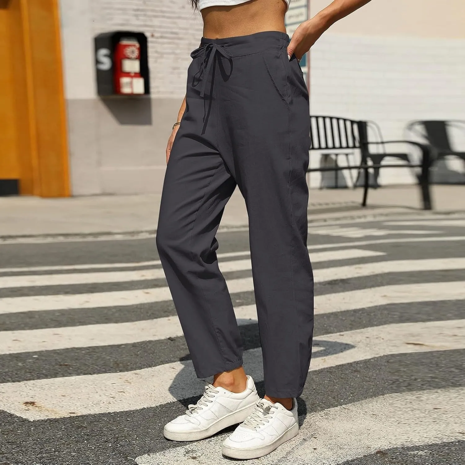 Cotton Linen Wide Leg Pants for Women Petite Length Pants for Women Boho Harem Pant