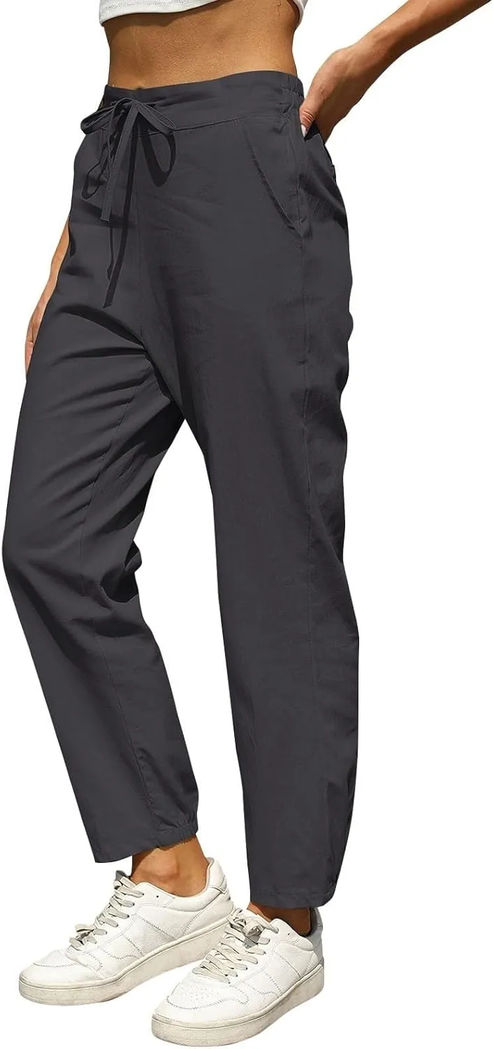 Cotton Linen Wide Leg Pants for Women Petite Length Pants for Women Boho Harem Pant