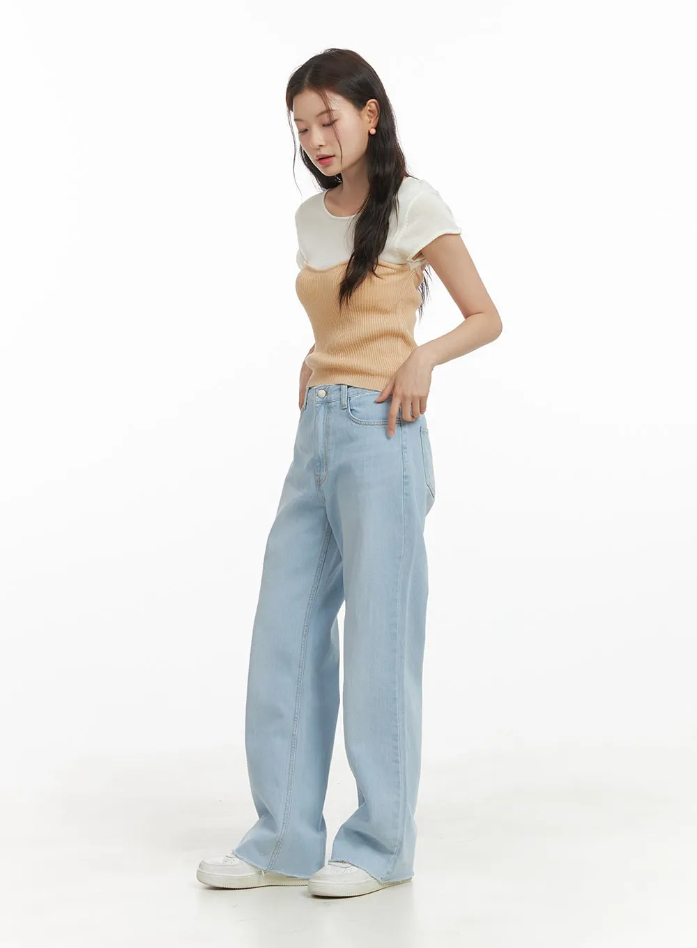 Cotton Washed Loose Fit Straight Jeans OY421