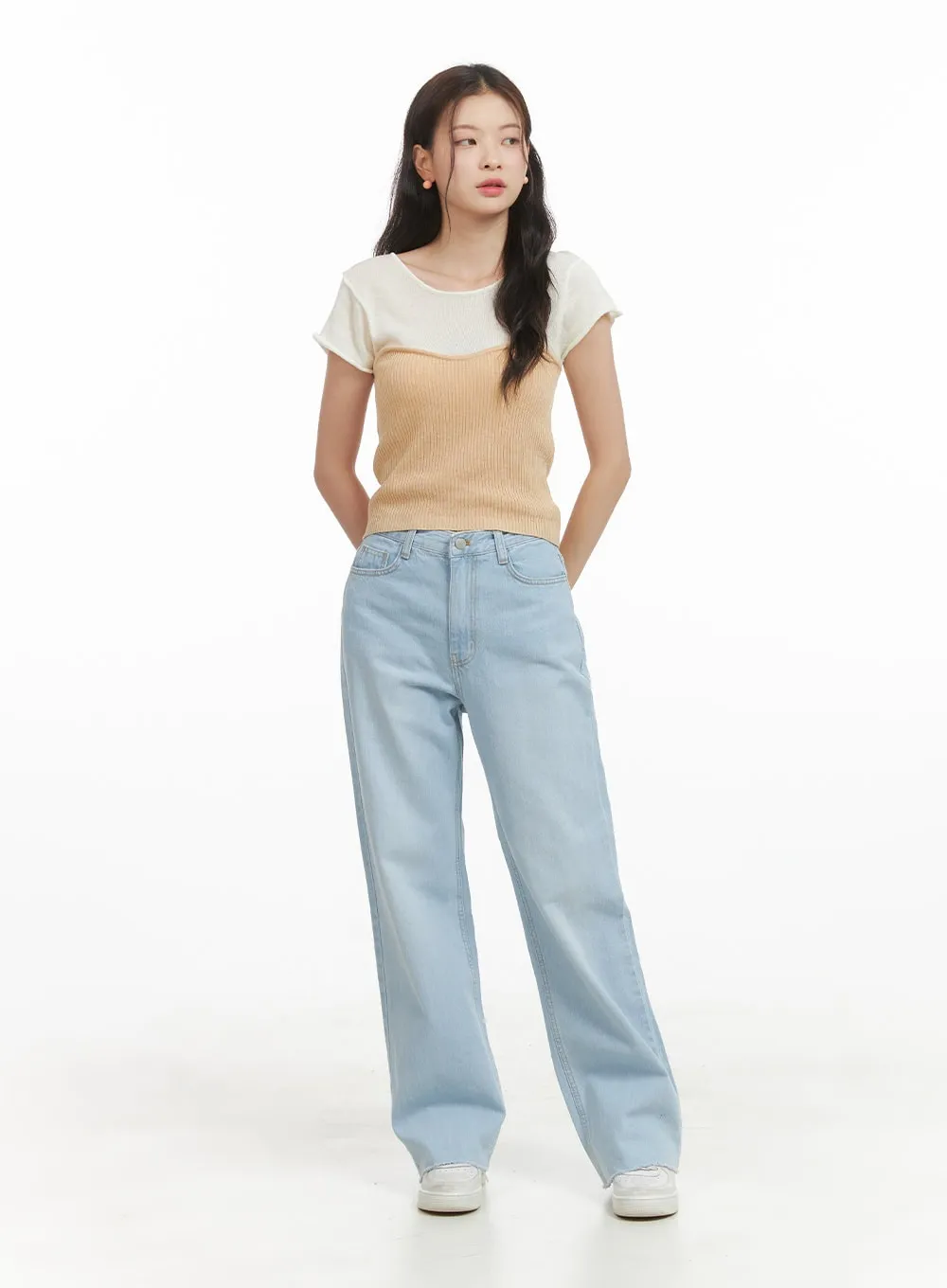 Cotton Washed Loose Fit Straight Jeans OY421