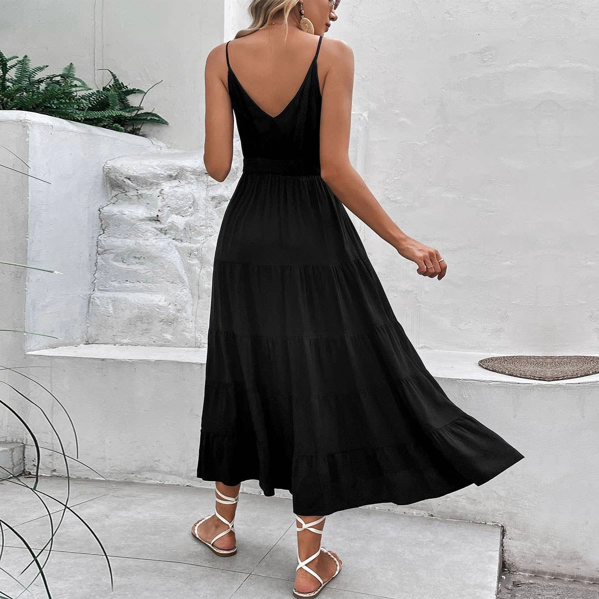 COTTON AND LINEN HALTER DRESS_CWDMD1563 Office Shape