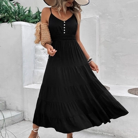 COTTON AND LINEN HALTER DRESS_CWDMD1563 London Edge