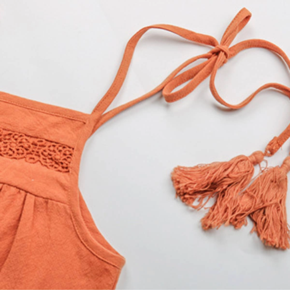 Tailored-fit COTTON AND LINEN SUSPENDERS LACE DRESS_CWDSD3421