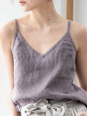 COTTON AND LINEN V-NECK SLEEVELESS UNDERCOAT_CWTTK0470 Convertible Collar NoTagLabel