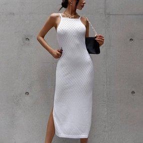 COTTON HALTER DRESS_CWDSD3406 Flexible Fabric