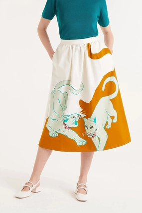 Cotton Midi Skirt in Jungle Print Athleisure Inspired Airy Feel
