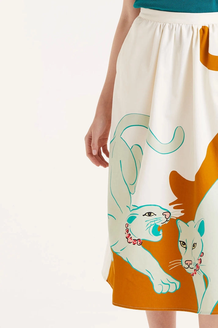 Cotton Midi Skirt in Jungle Print Simple Flow