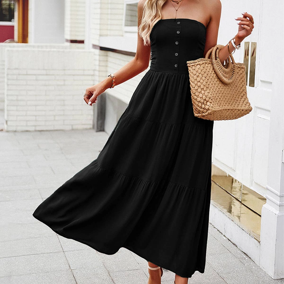 Summer Friendly Stream Cut COTTON STRAPLESS DRESS_CWDMD1534