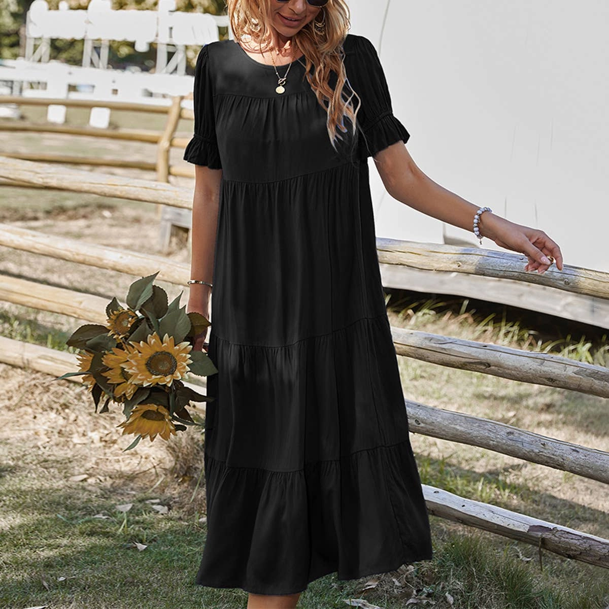 Subtle pattern COTTON SWING DRESS_CWDSD3407