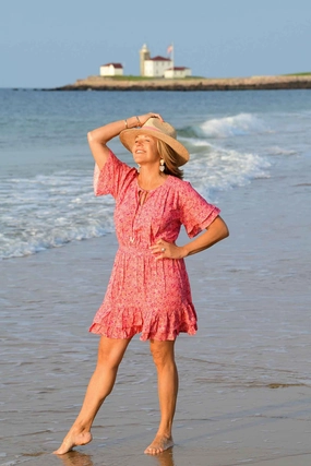 Courtney Dress / Rose (coral mini) Casual Elegance Subtle-Print