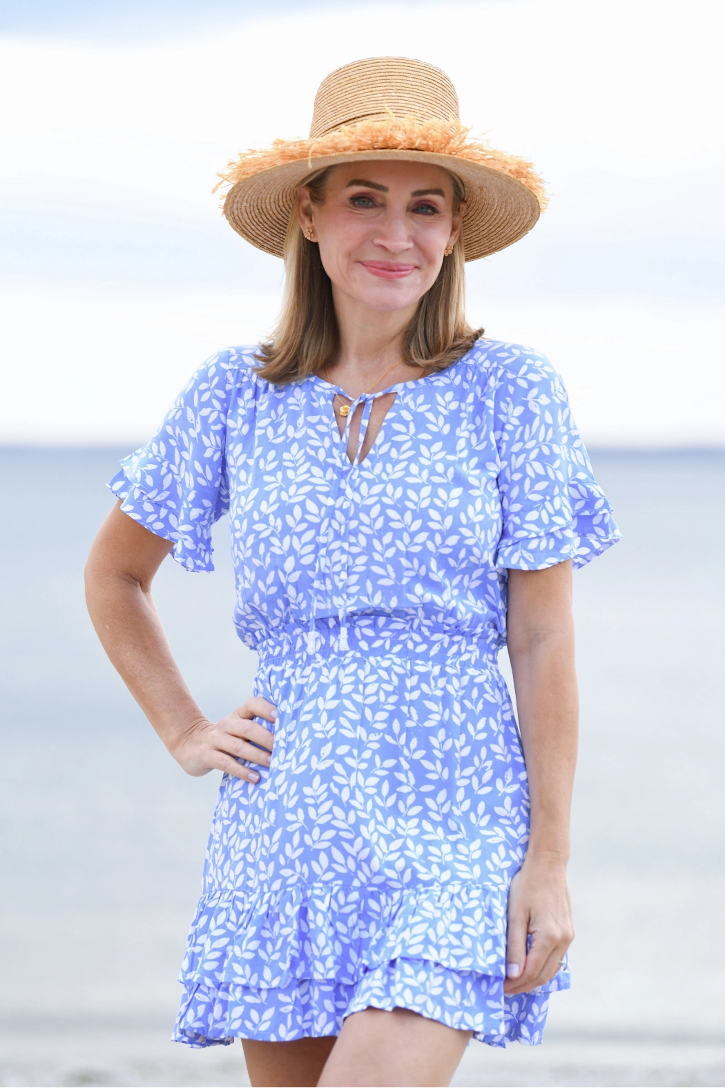 Courtney Dress / Sky Blue Vine Golden Scene Timeless Style