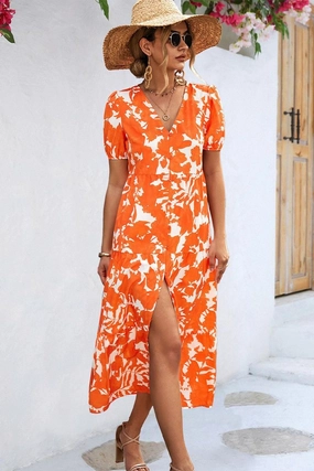 FLORAL PRINTING WOMEN SLIT DRESS Relax Motion