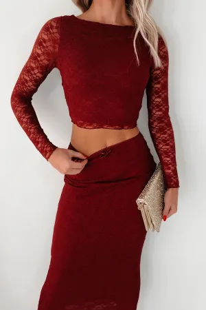 Lightweight Layering Option Comfortable fit Coy Cutie Lace Two-Piece Set (Burgundy)