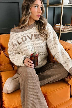 Cozy & Loving It Fair Isle Sweater (Oatmeal/Cream) Adaptive Temperature Control