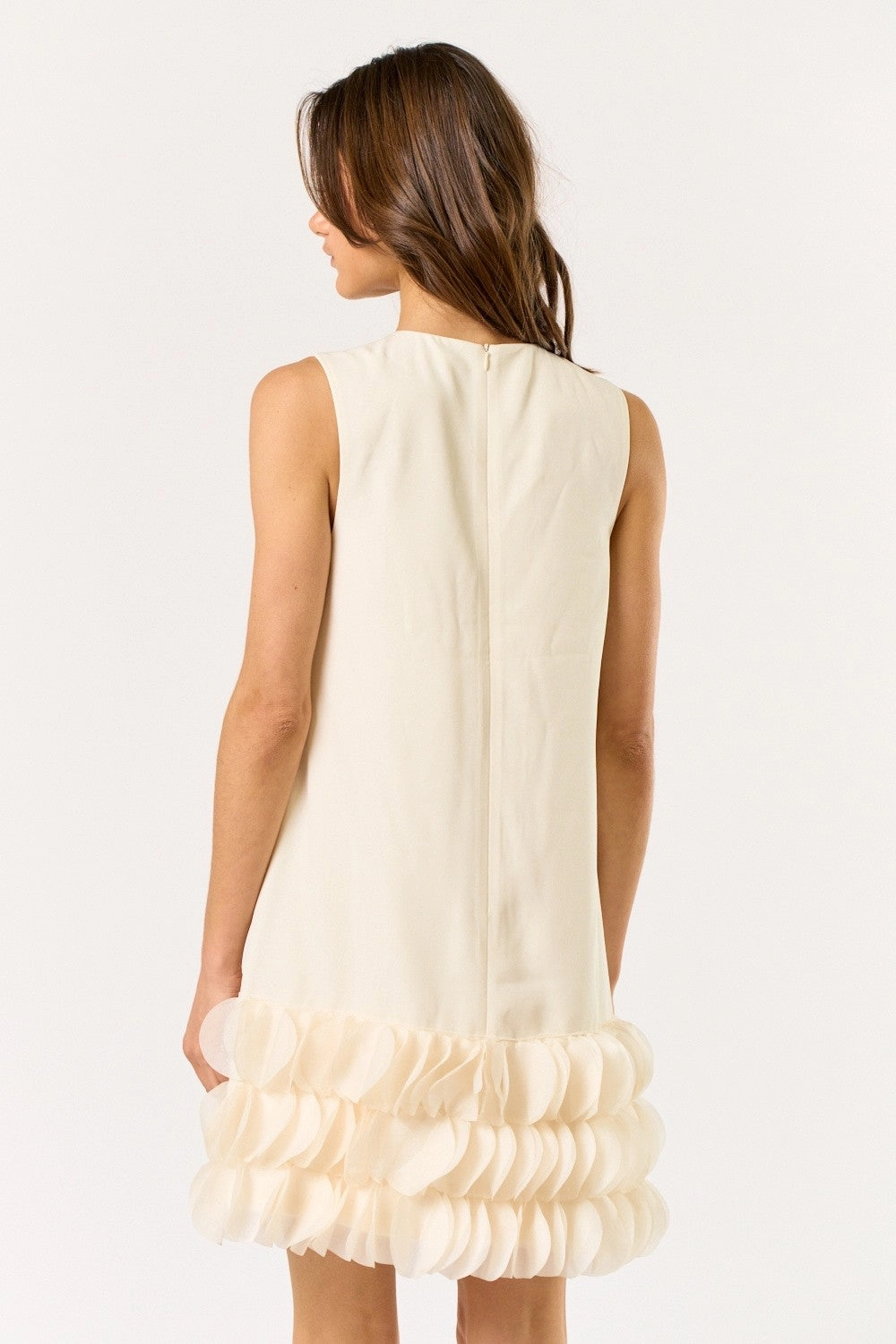 retro-style Clean Base Cream Petal Sleeveless Midi Dress